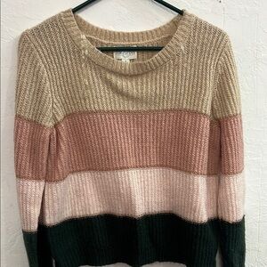Colorblock Sweater - Tan, Pink, Green